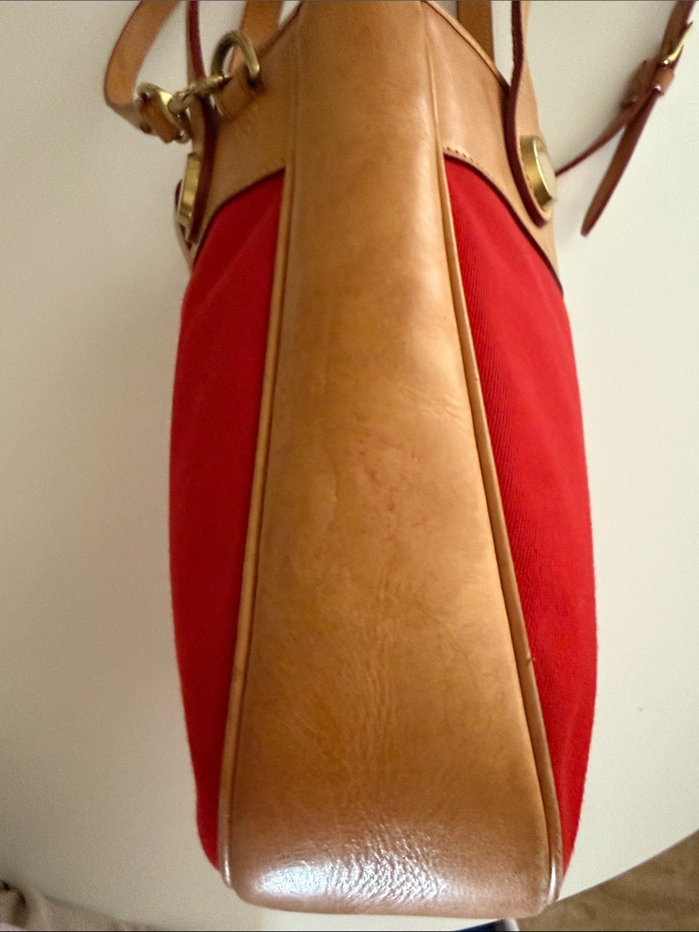 Dooney & Bourke Vintage Cabriolet Red Canvas and Tan Leather Shoulder Bag - Picture 11 of 16